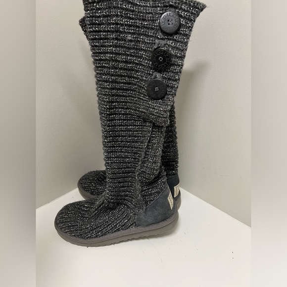 Ugg Classic Cardy Metallic Gray Sweater Tall Boots - Picture 2 of 8